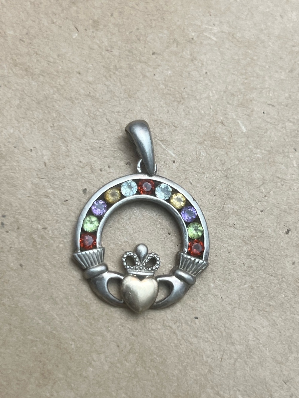 925 sterling & 18k Celtic Claddagh pendant with gemstones